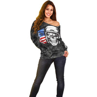 Custom American Flag Skull Motocross Off Shoulder Sweater - Wonder Print Shop