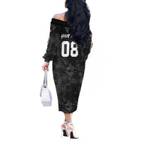 Custom American Flag Skull Motocross Off The Shoulder Long Sleeve Dress - undefined