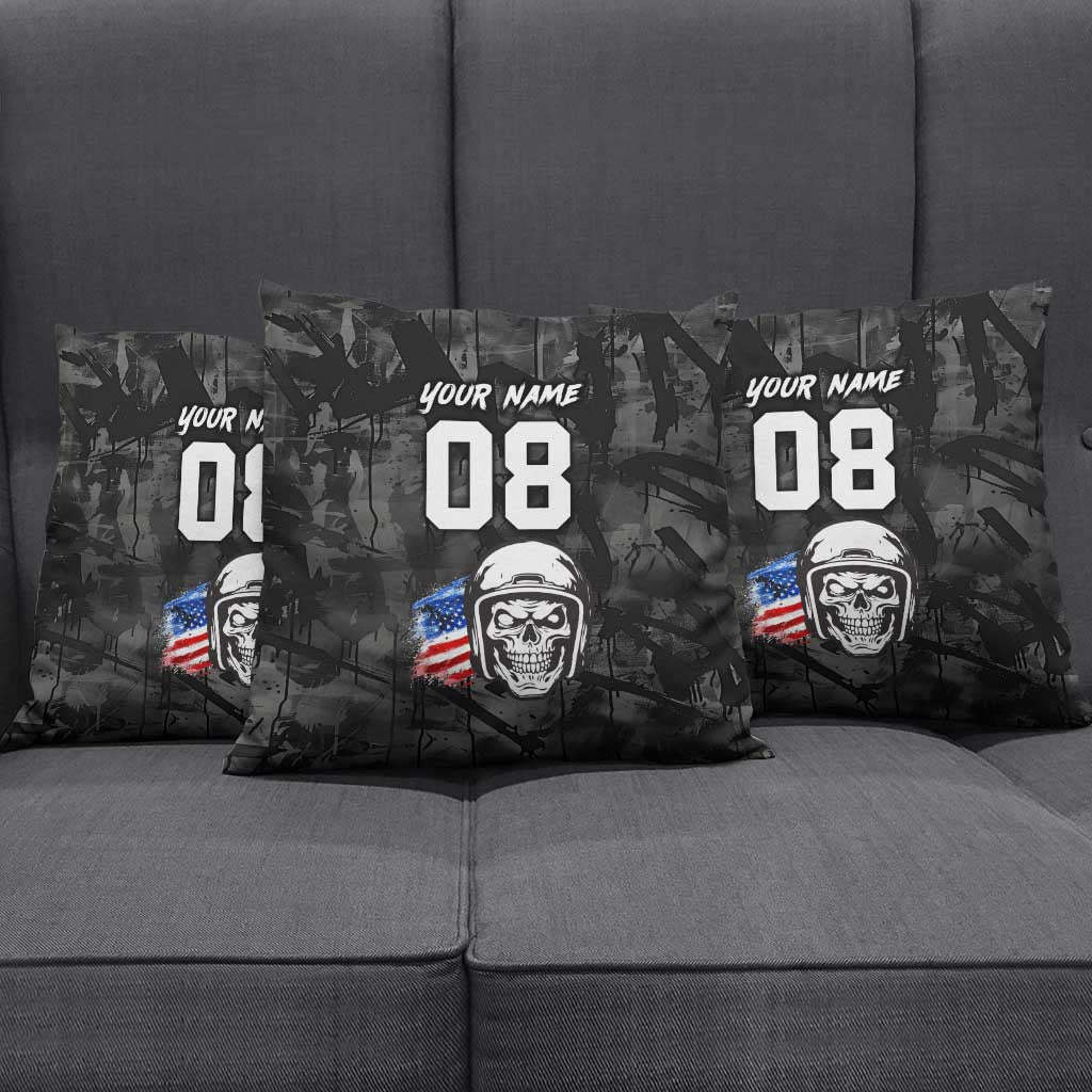Custom American Flag Skull Motocross Pillow Cover - Wonder Print Shop