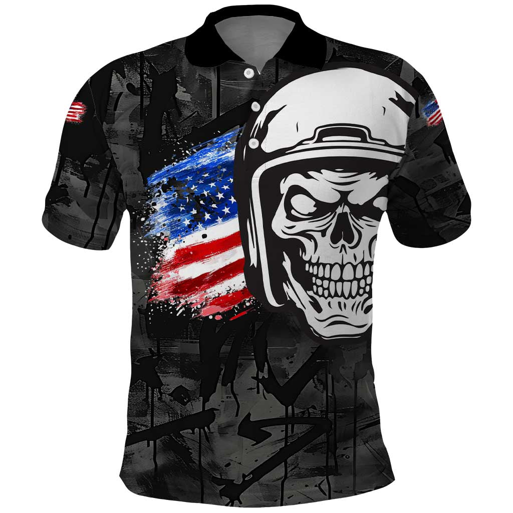 Custom American Flag Skull Motocross Polo Shirt - Wonder Print Shop