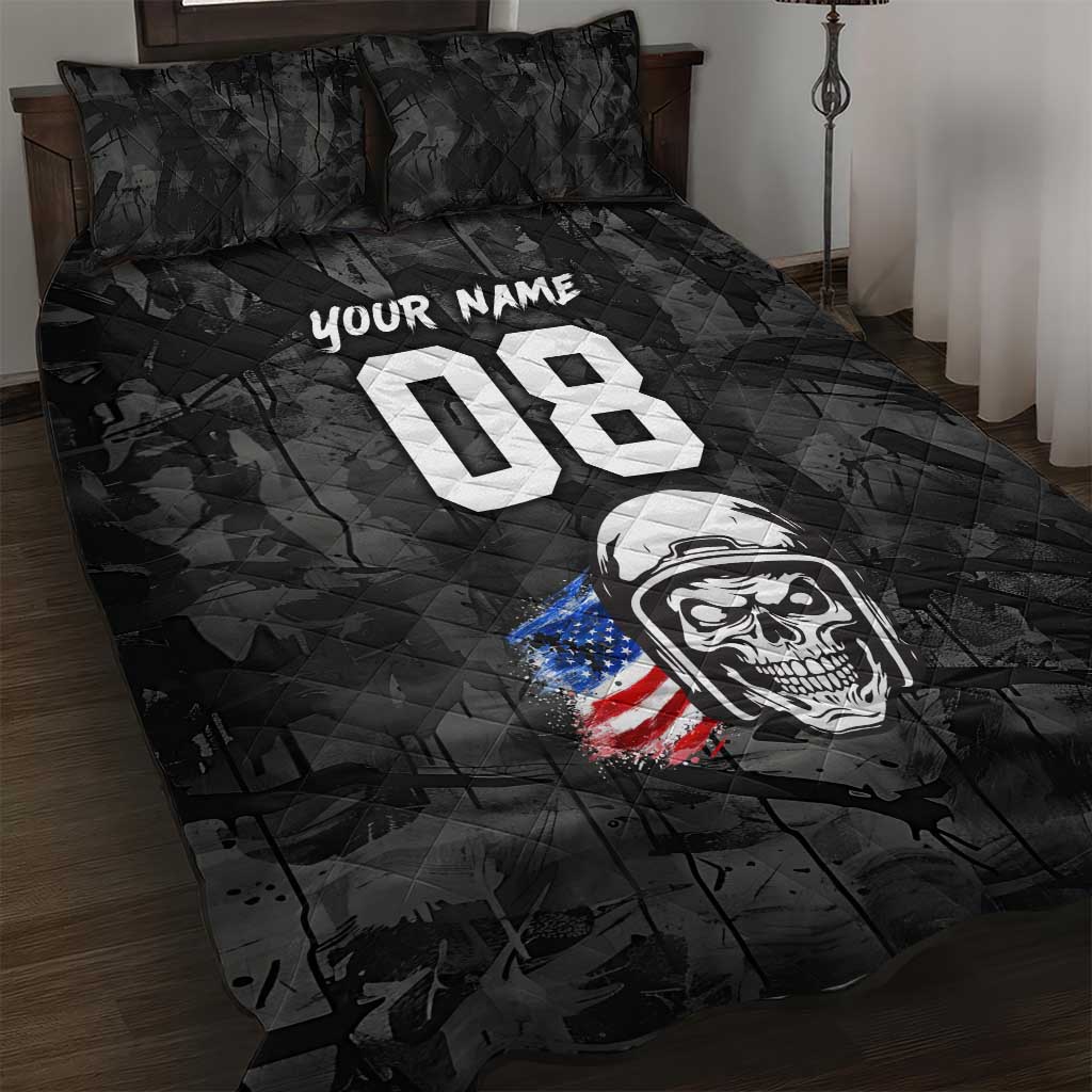 Custom American Flag Skull Motocross Quilt Bed Set - Wonder Print Shop