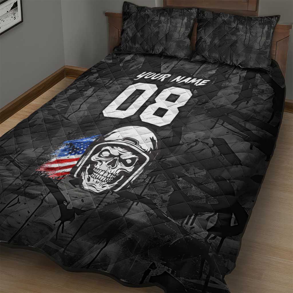 Custom American Flag Skull Motocross Quilt Bed Set - Wonder Print Shop