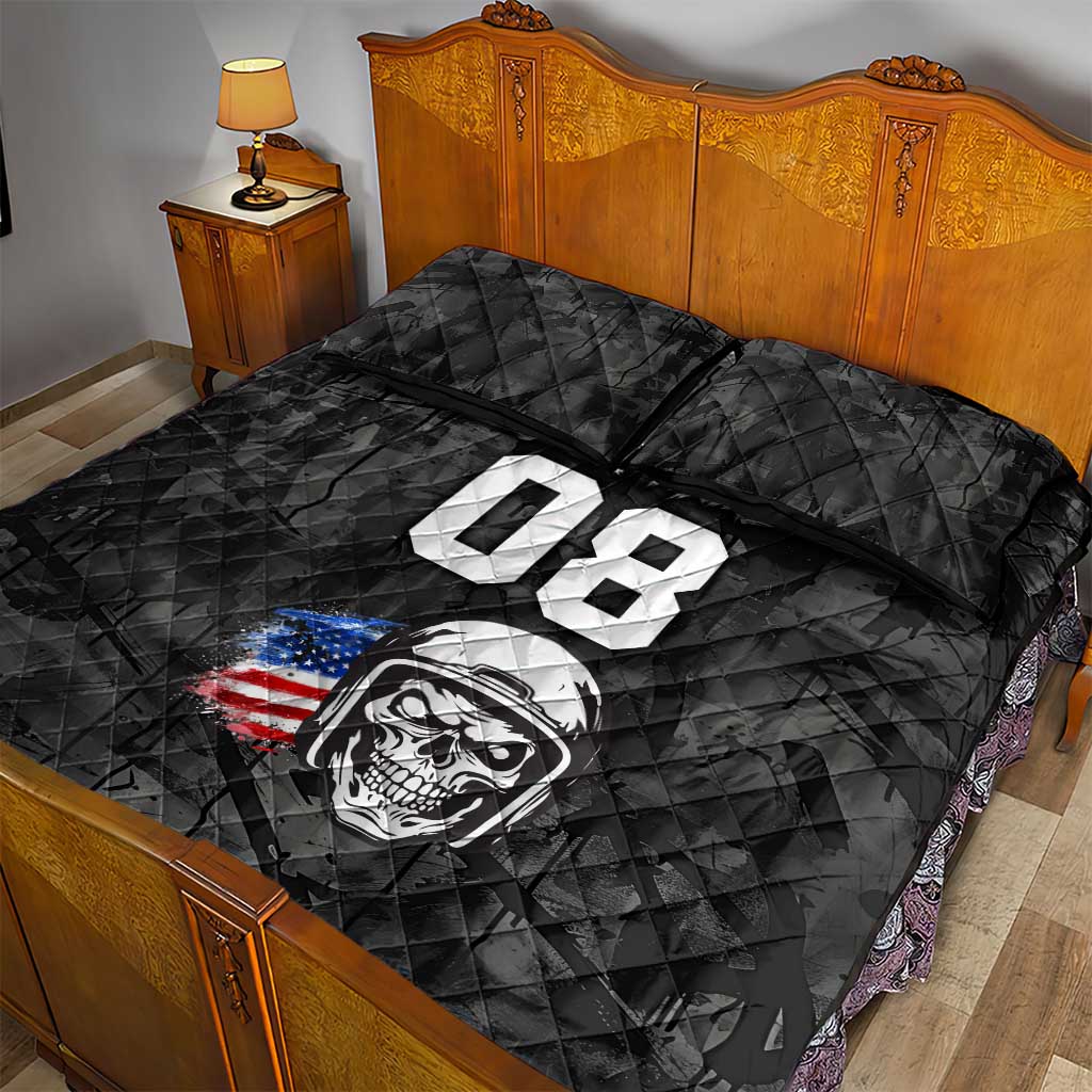 Custom American Flag Skull Motocross Quilt Bed Set - Wonder Print Shop