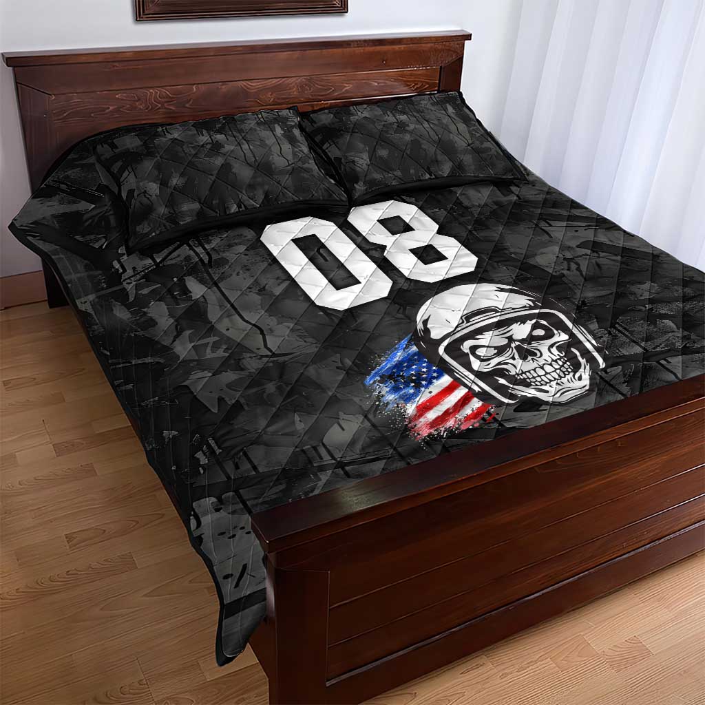 Custom American Flag Skull Motocross Quilt Bed Set - Wonder Print Shop