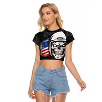 Custom American Flag Skull Motocross Raglan Cropped T Shirt - Wonder Print Shop