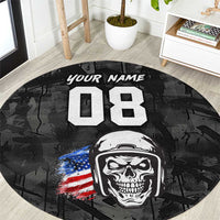 Custom American Flag Skull Motocross Round Carpet - Wonder Print Shop