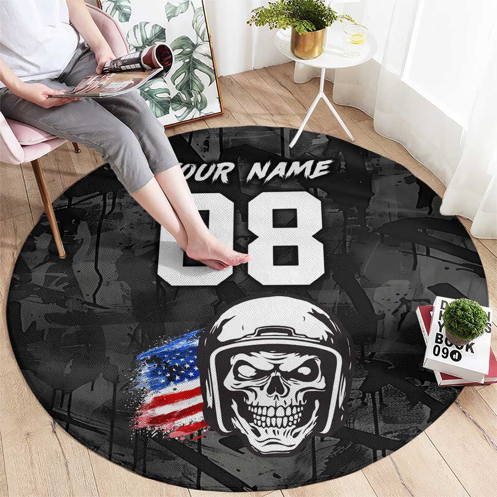 Custom American Flag Skull Motocross Round Carpet - Wonder Print Shop