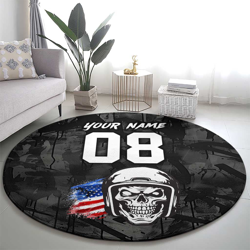 Custom American Flag Skull Motocross Round Carpet - Wonder Print Shop