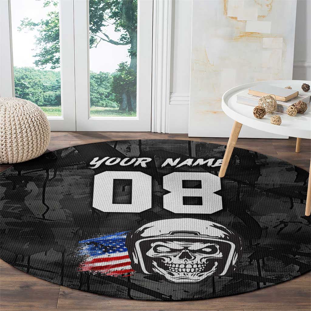 Custom American Flag Skull Motocross Round Carpet - Wonder Print Shop
