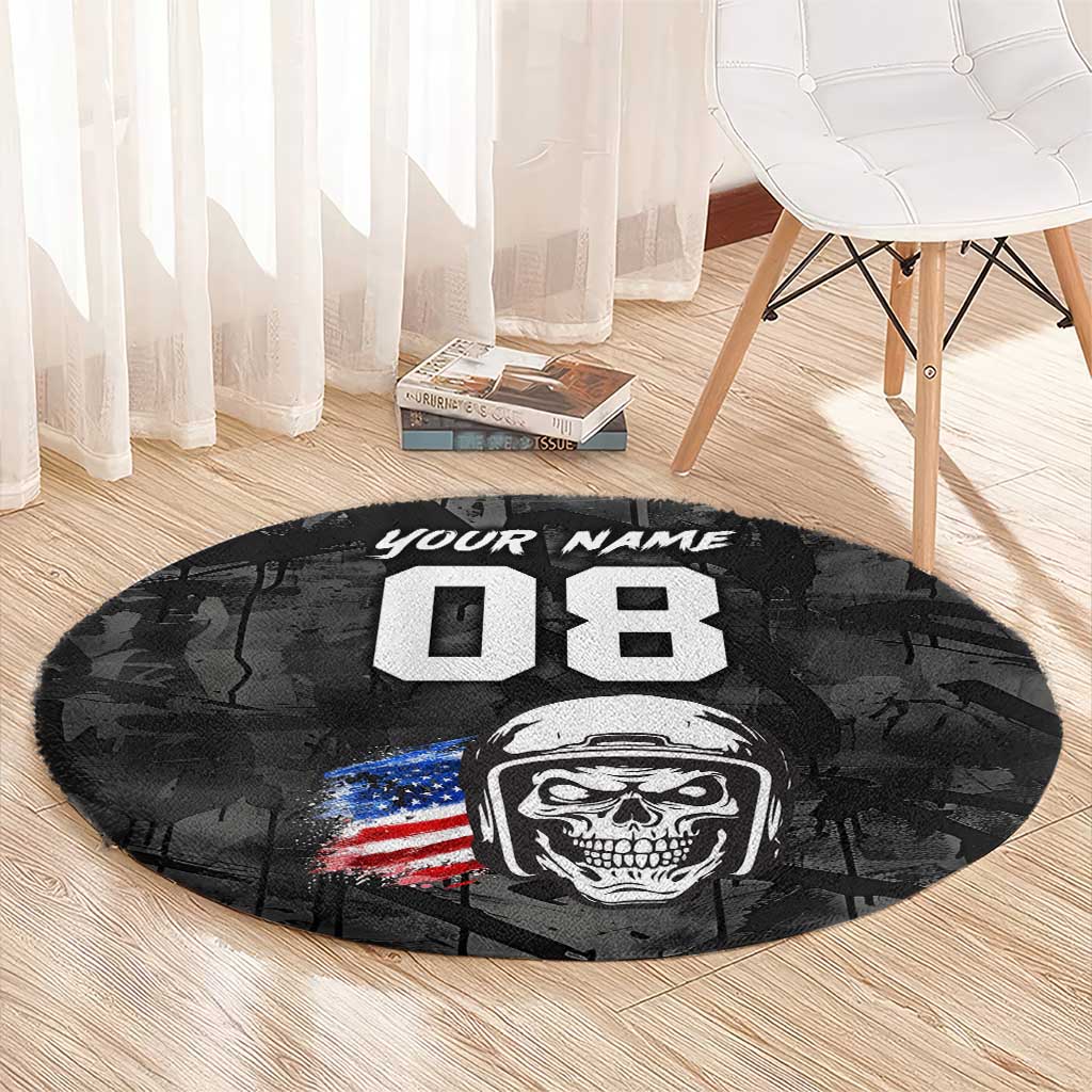 Custom American Flag Skull Motocross Round Carpet - Wonder Print Shop