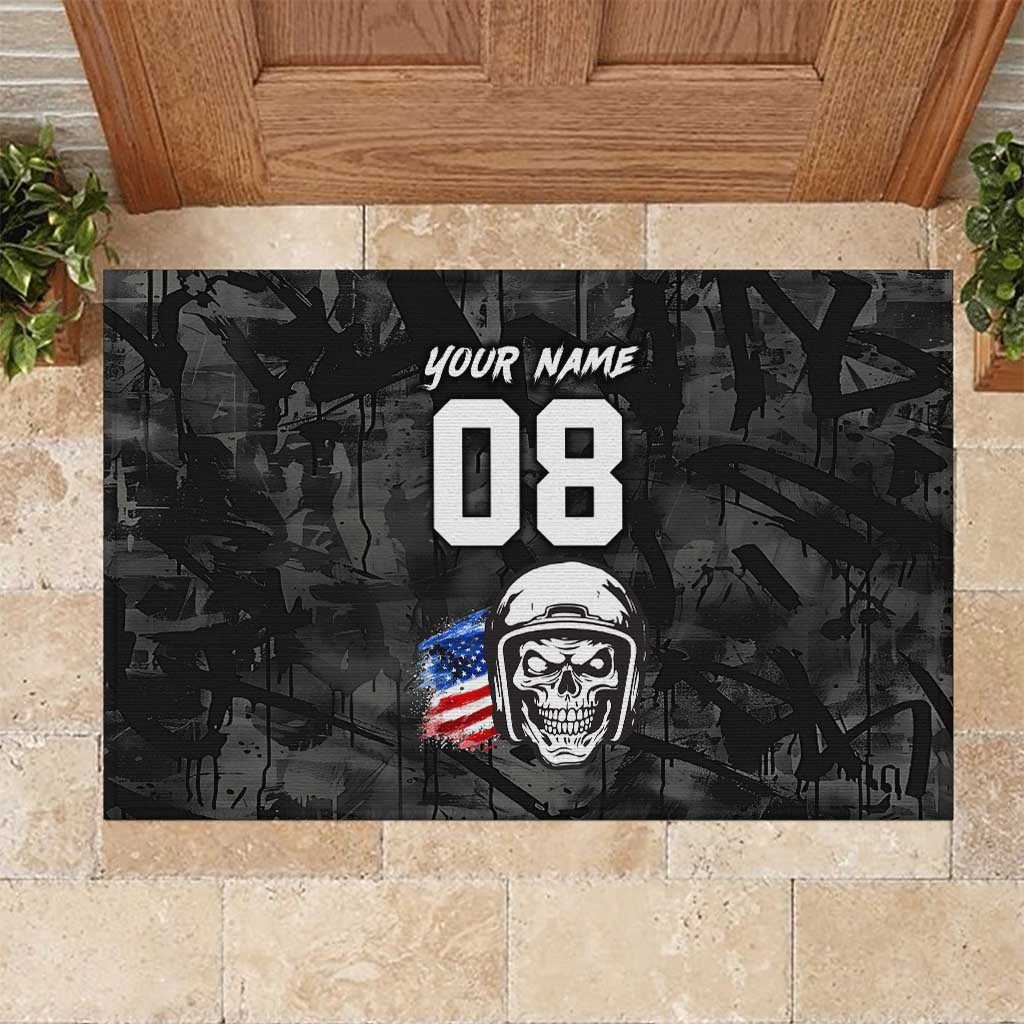Custom American Flag Skull Motocross Rubber Doormat - Wonder Print Shop