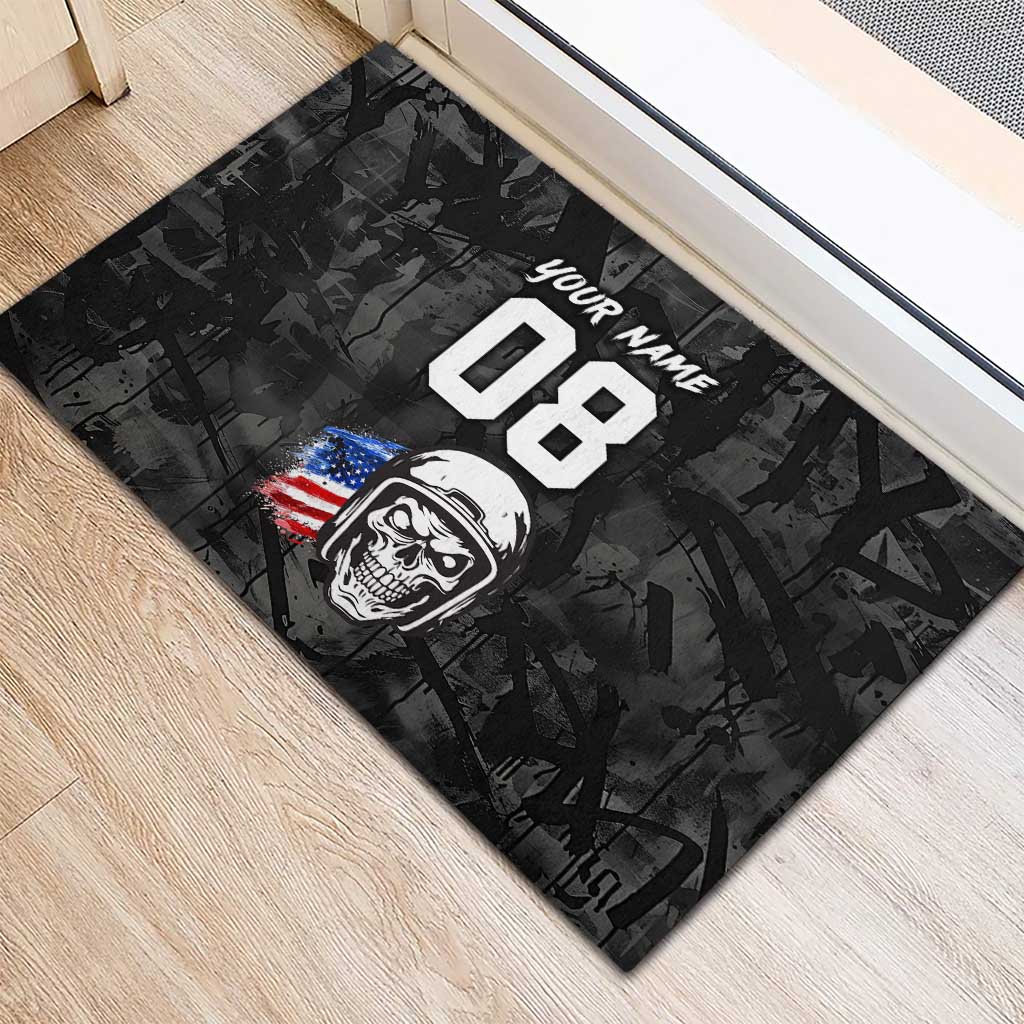 Custom American Flag Skull Motocross Rubber Doormat - Wonder Print Shop