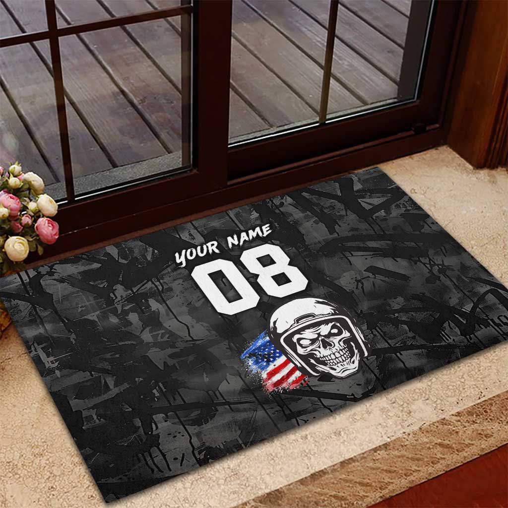 Custom American Flag Skull Motocross Rubber Doormat - Wonder Print Shop