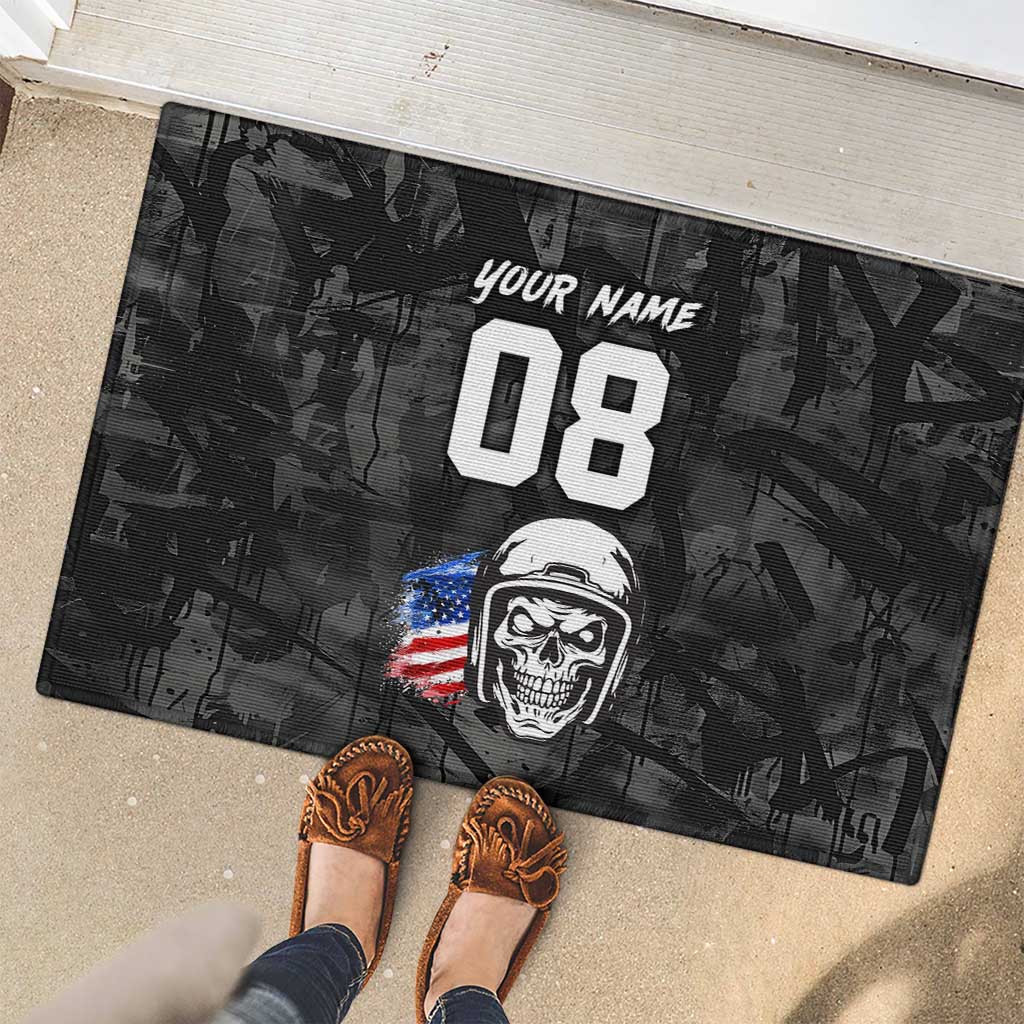 Custom American Flag Skull Motocross Rubber Doormat - Wonder Print Shop