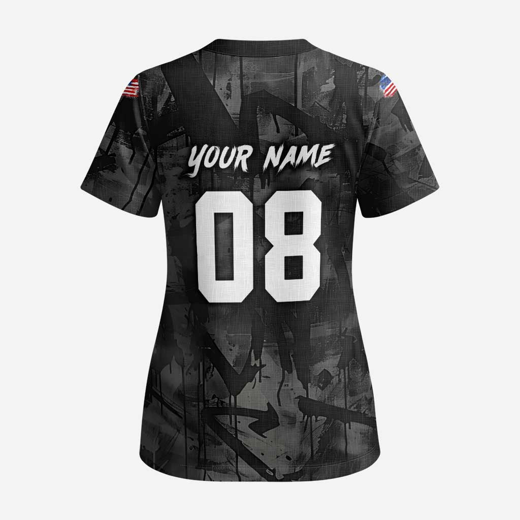 Custom American Flag Skull Motocross Scrub Top - Wonder Print Shop