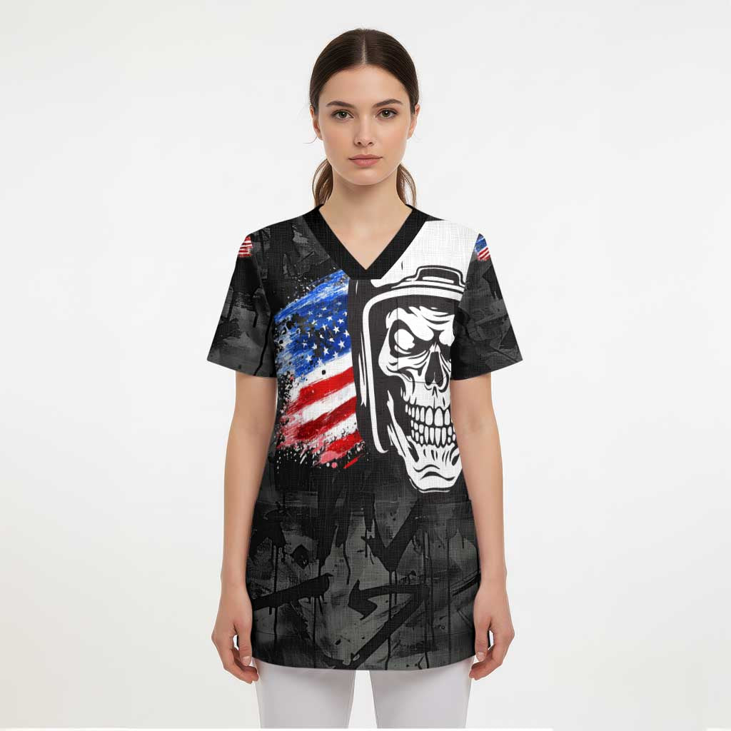 Custom American Flag Skull Motocross Scrub Top - Wonder Print Shop