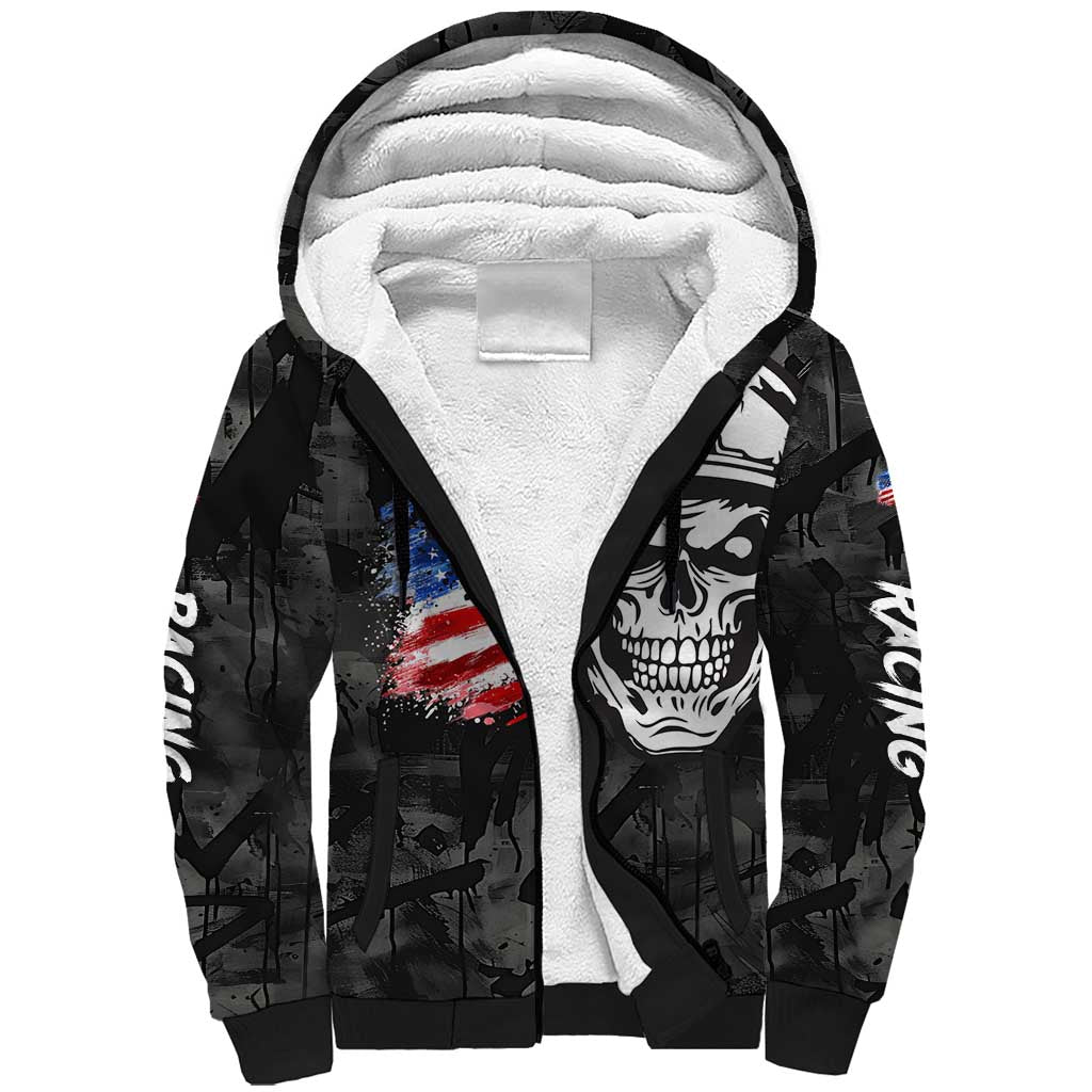 Custom American Flag Skull Motocross Sherpa Hoodie - Wonder Print Shop