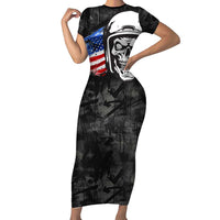 Custom American Flag Skull Motocross Short Sleeve Bodycon Dress - Wonder Print Shop