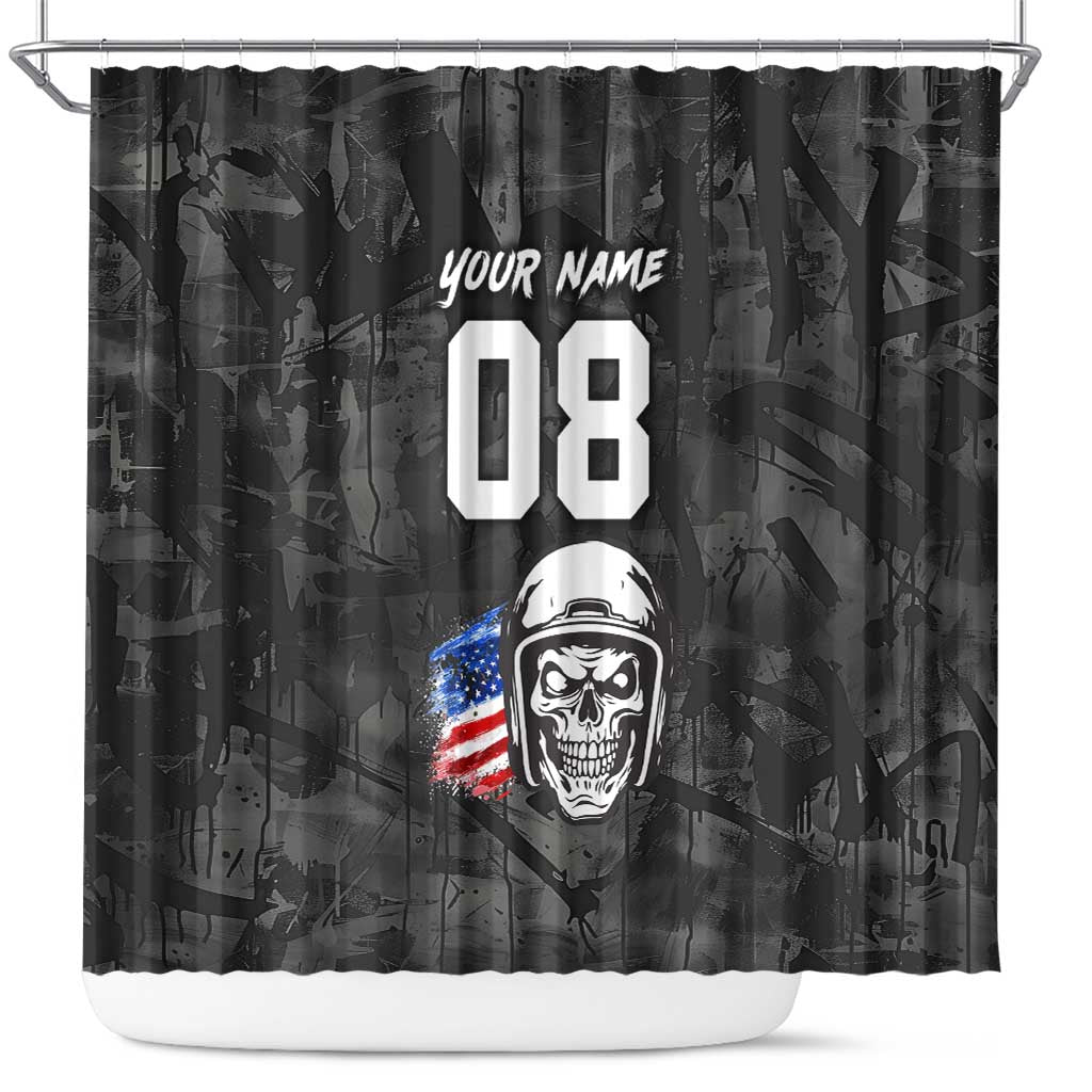 Custom American Flag Skull Motocross Shower Curtain - Wonder Print Shop