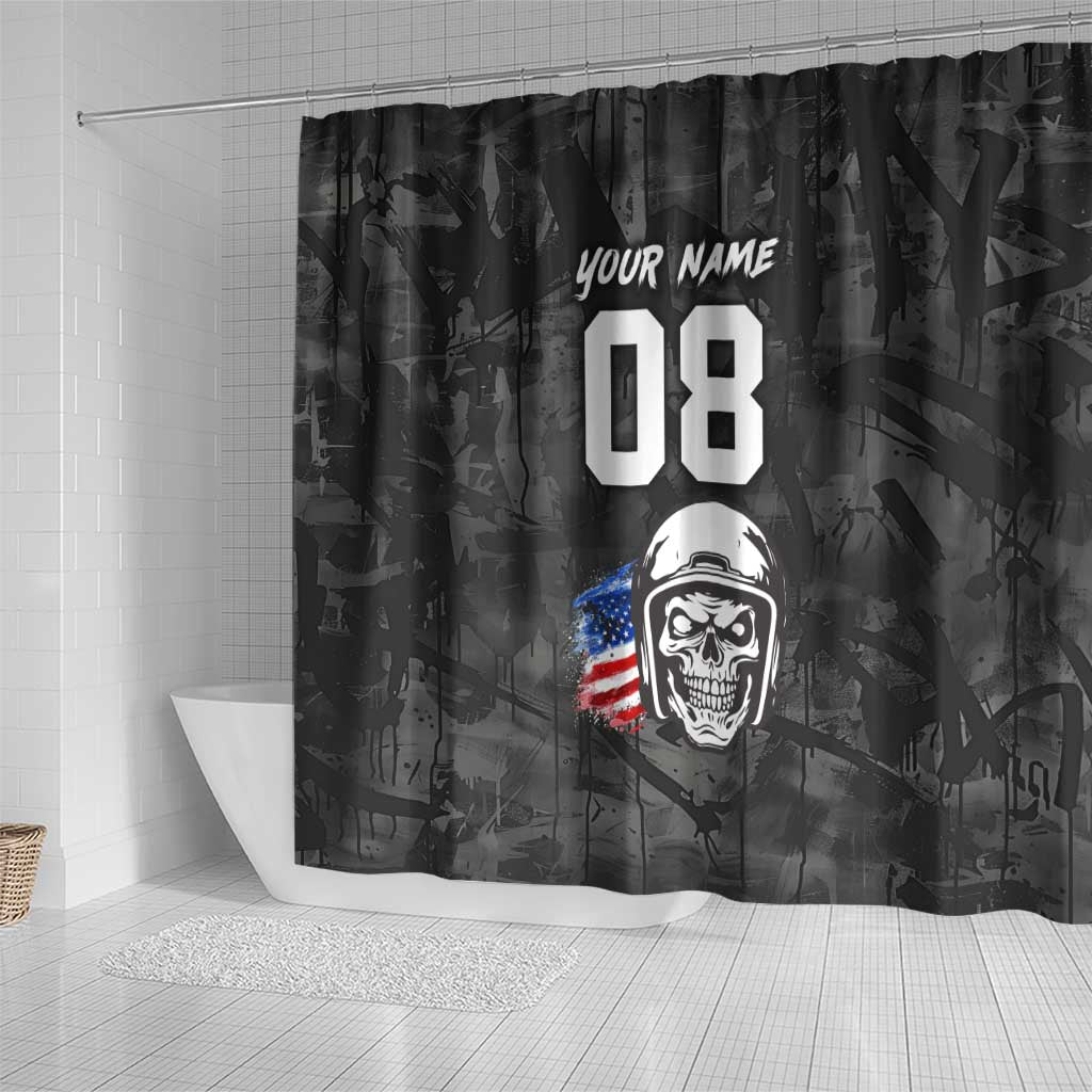 Custom American Flag Skull Motocross Shower Curtain - Wonder Print Shop