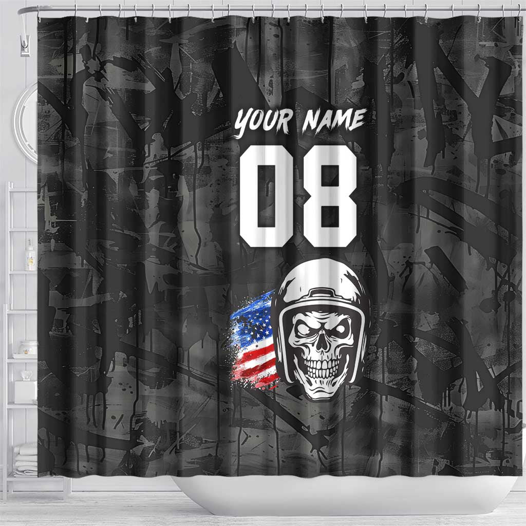 Custom American Flag Skull Motocross Shower Curtain - Wonder Print Shop