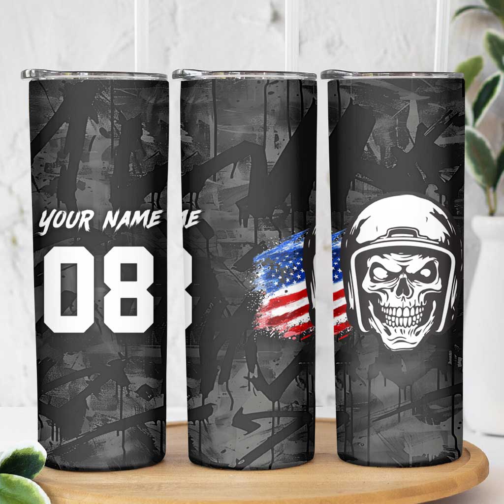 Custom American Flag Skull Motocross Skinny Tumbler - Wonder Print Shop