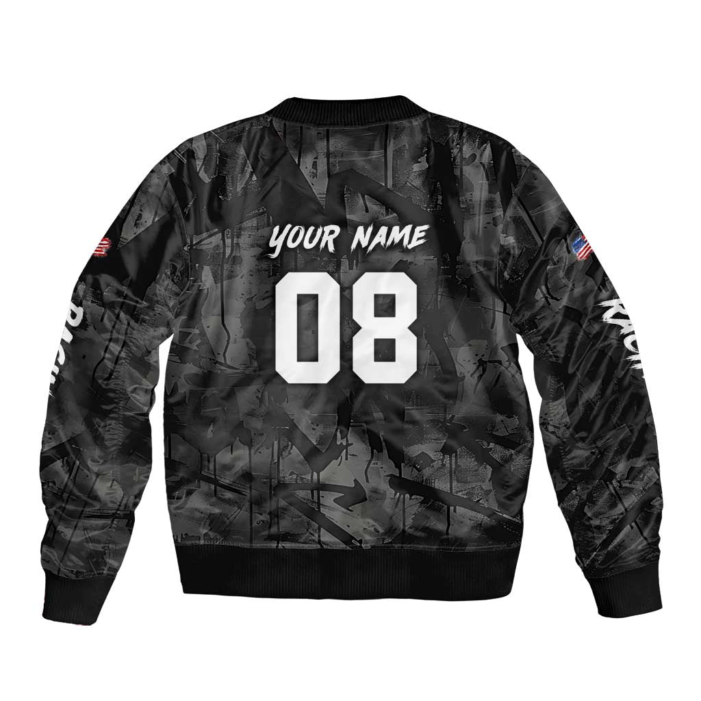 Custom American Flag Skull Motocross Sleeve Zip Bomber Jacket - Wonder Print Shop
