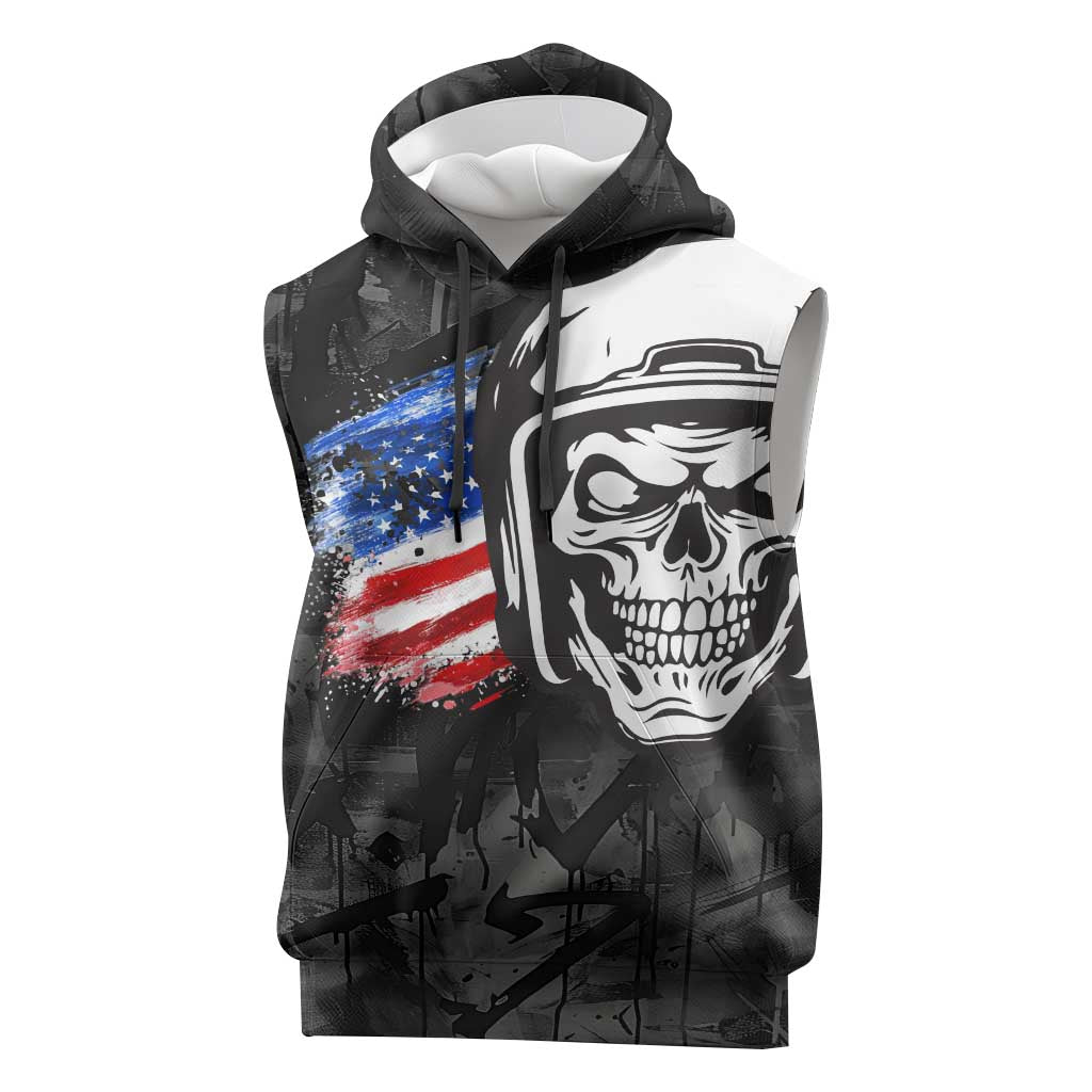 Custom American Flag Skull Motocross Sleeveless Hoodie - Wonder Print Shop