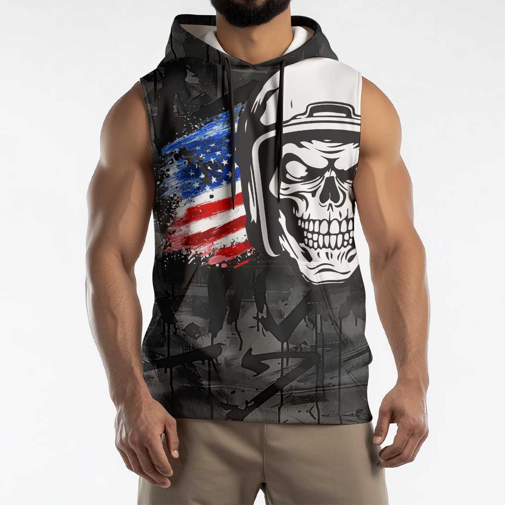 Custom American Flag Skull Motocross Sleeveless Hoodie - Wonder Print Shop