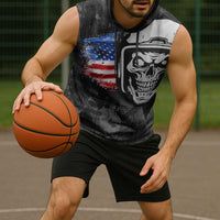 Custom American Flag Skull Motocross Sleeveless Hoodie - Wonder Print Shop