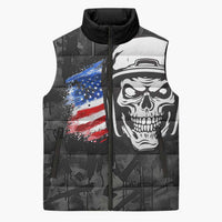 Custom American Flag Skull Motocross Sleeveless Puffer Jacket - Wonder Print Shop