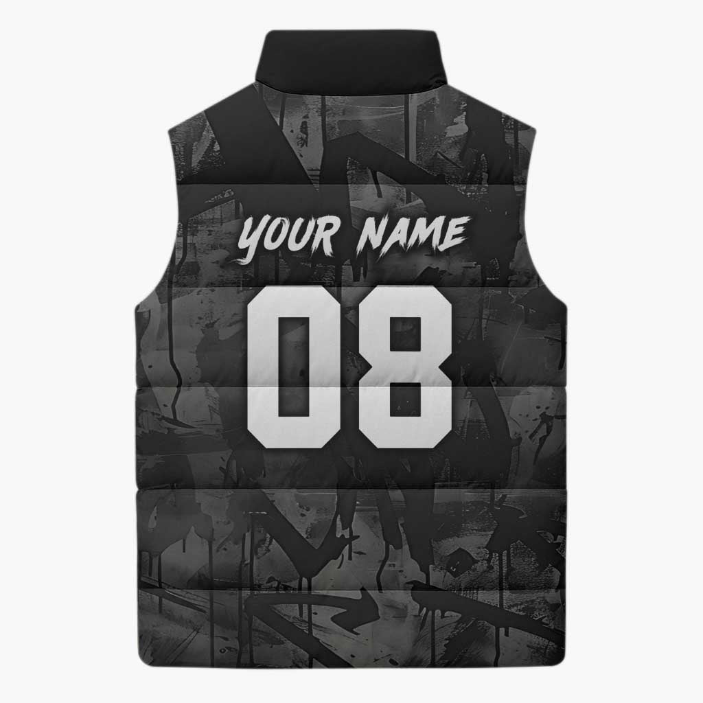 Custom American Flag Skull Motocross Sleeveless Puffer Jacket - Wonder Print Shop