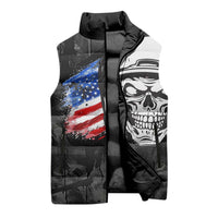 Custom American Flag Skull Motocross Sleeveless Puffer Jacket - Wonder Print Shop