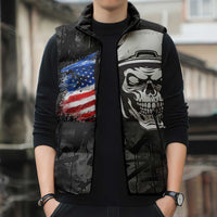 Custom American Flag Skull Motocross Sleeveless Puffer Jacket - Wonder Print Shop