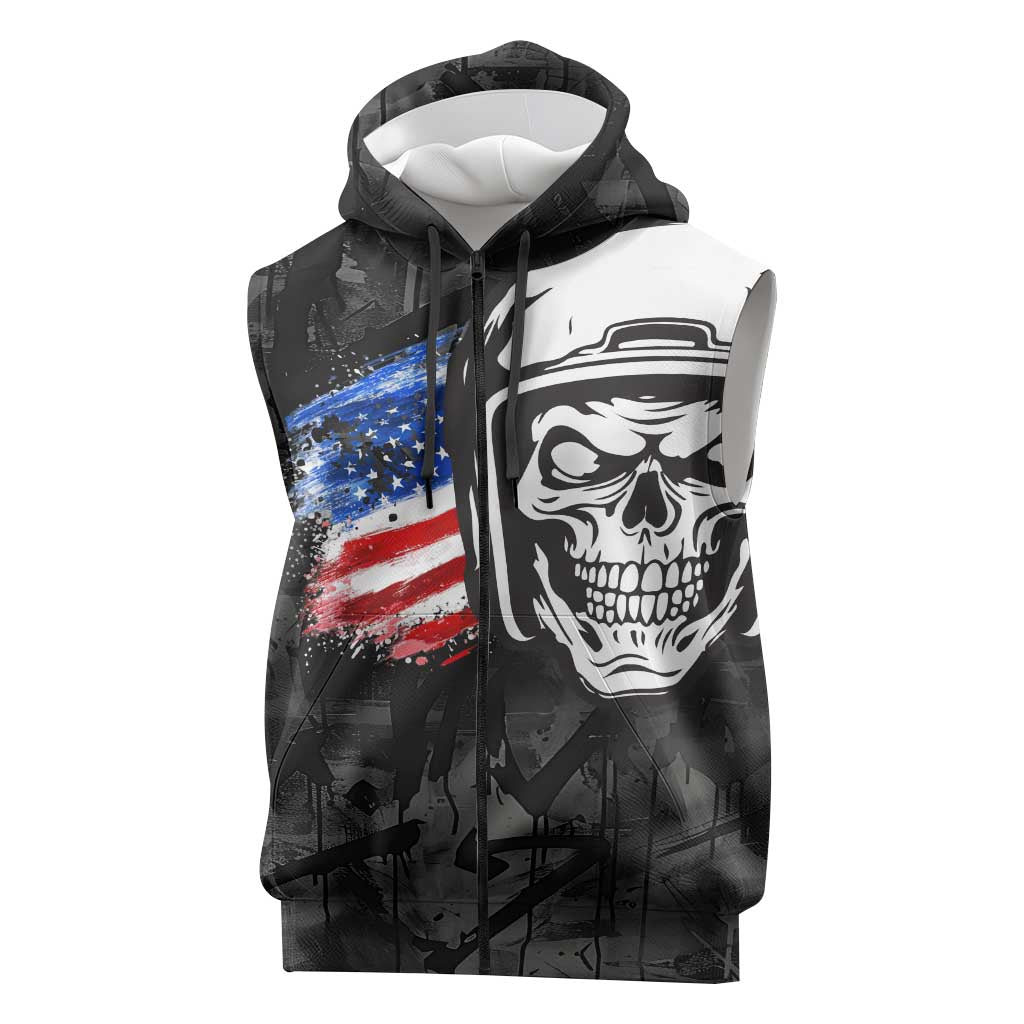 Custom American Flag Skull Motocross Sleeveless Zip Hoodie - Wonder Print Shop