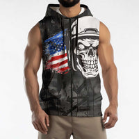 Custom American Flag Skull Motocross Sleeveless Zip Hoodie - Wonder Print Shop
