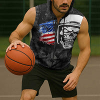 Custom American Flag Skull Motocross Sleeveless Zip Hoodie - Wonder Print Shop