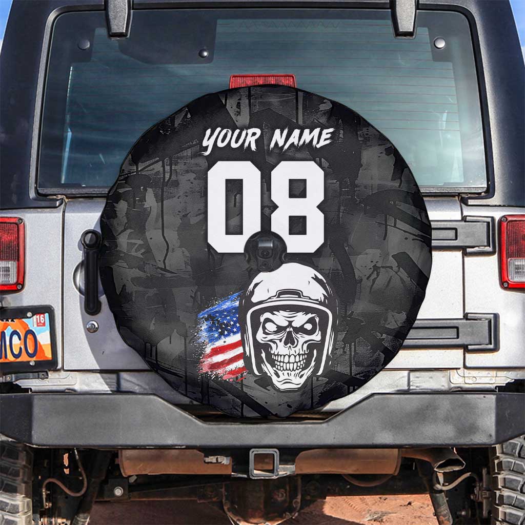 Custom American Flag Skull Motocross Spare Tire Cover - Wonder Print Shop