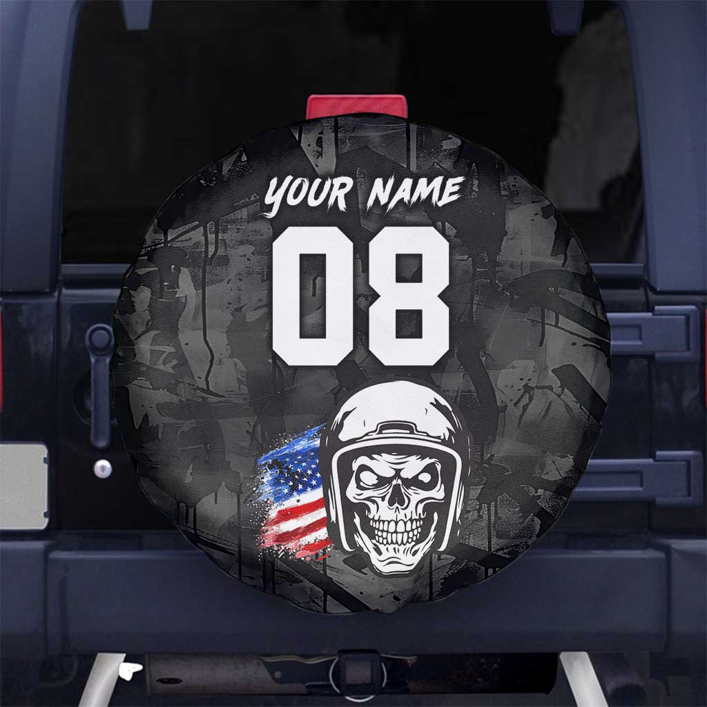 Custom American Flag Skull Motocross Spare Tire Cover - Wonder Print Shop