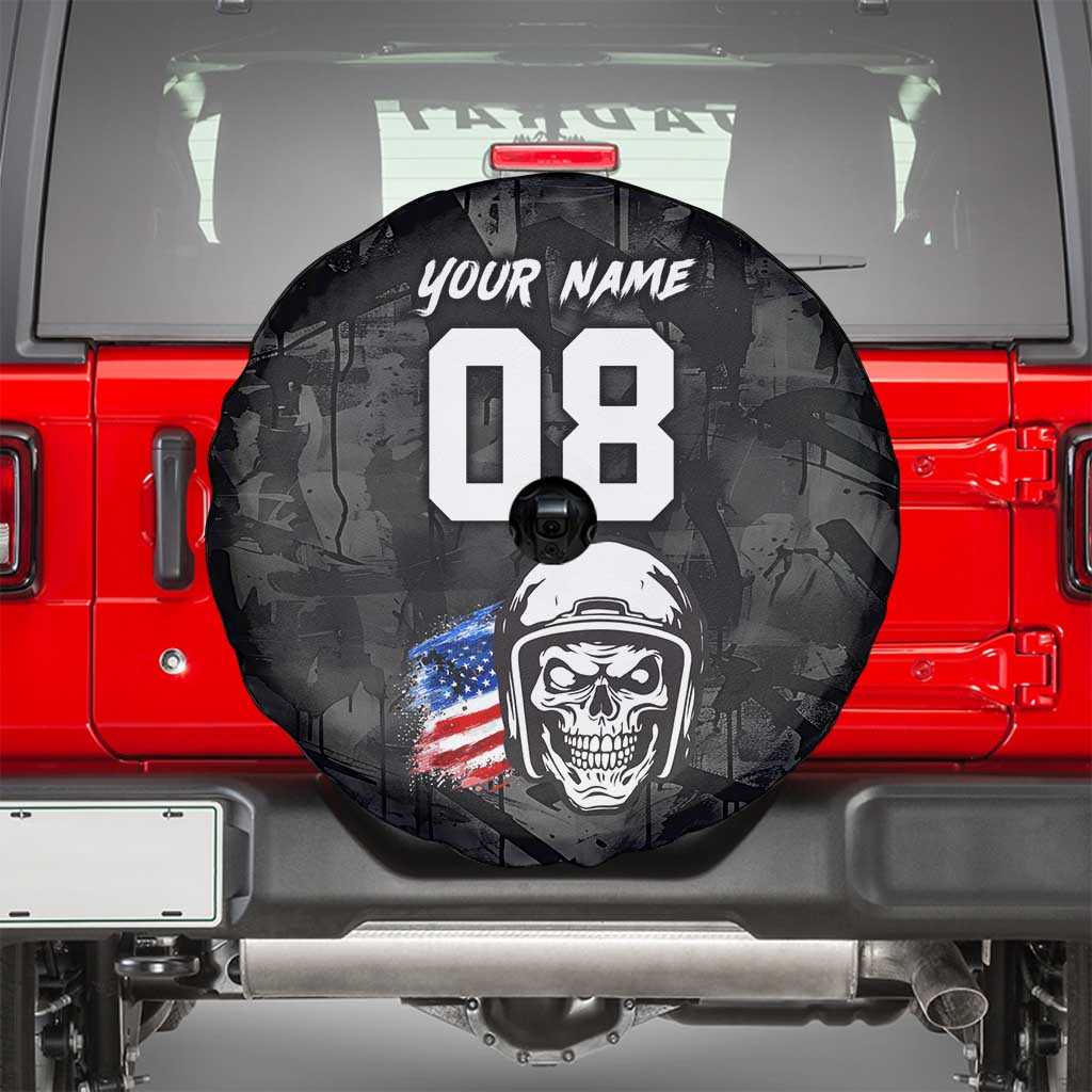 Custom American Flag Skull Motocross Spare Tire Cover - Wonder Print Shop