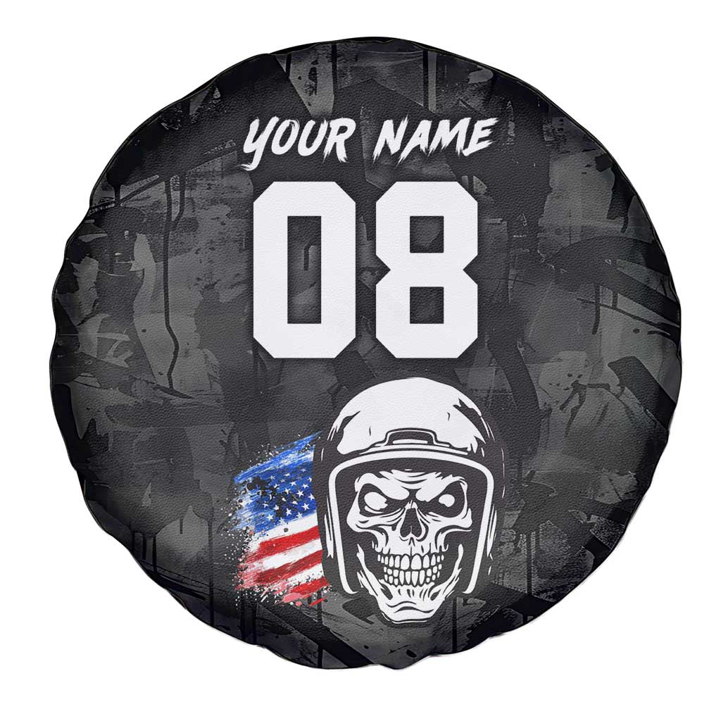 Custom American Flag Skull Motocross Spare Tire Cover - Wonder Print Shop
