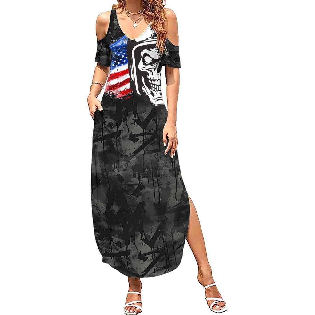 Custom American Flag Skull Motocross Summer Maxi Dress - Wonder Print Shop