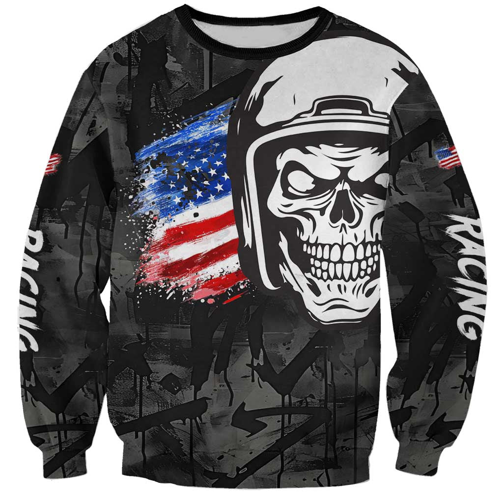Custom American Flag Skull Motocross Sweatshirt - Wonder Print Shop