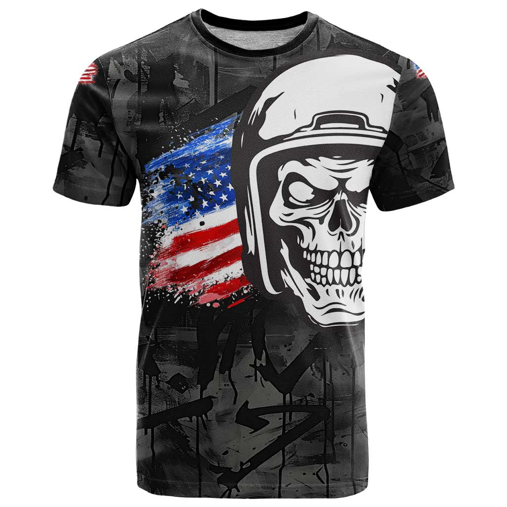 Custom American Flag Skull Motocross T Shirt - Wonder Print Shop