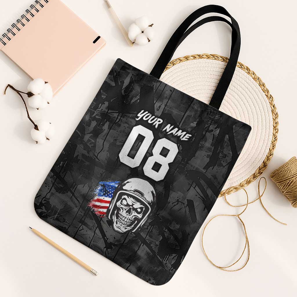 Custom American Flag Skull Motocross Tote Bag - Wonder Print Shop