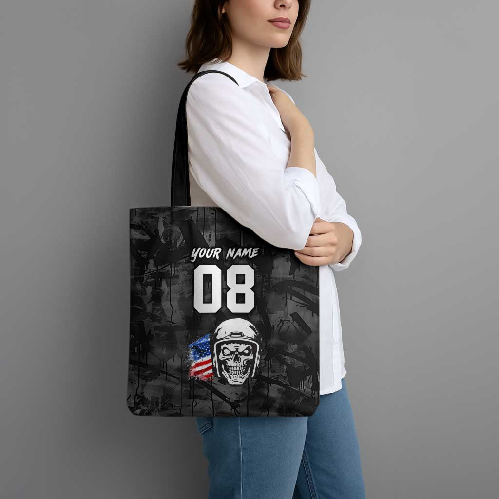 Custom American Flag Skull Motocross Tote Bag - Wonder Print Shop