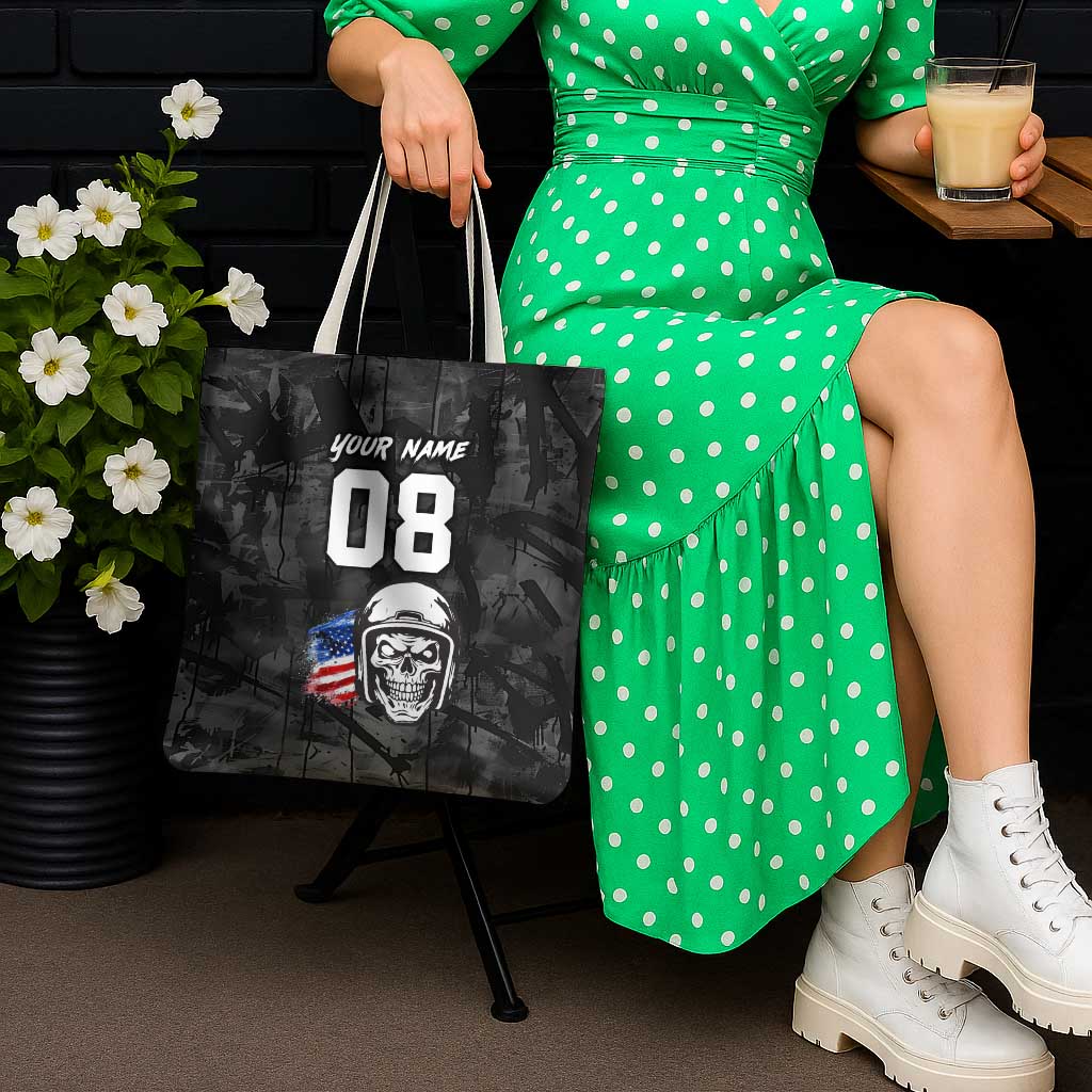 Custom American Flag Skull Motocross Tote Bag - Wonder Print Shop