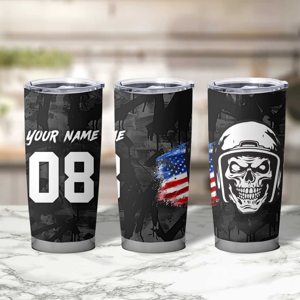 Custom American Flag Skull Motocross Tumbler Cup - Wonder Print Shop