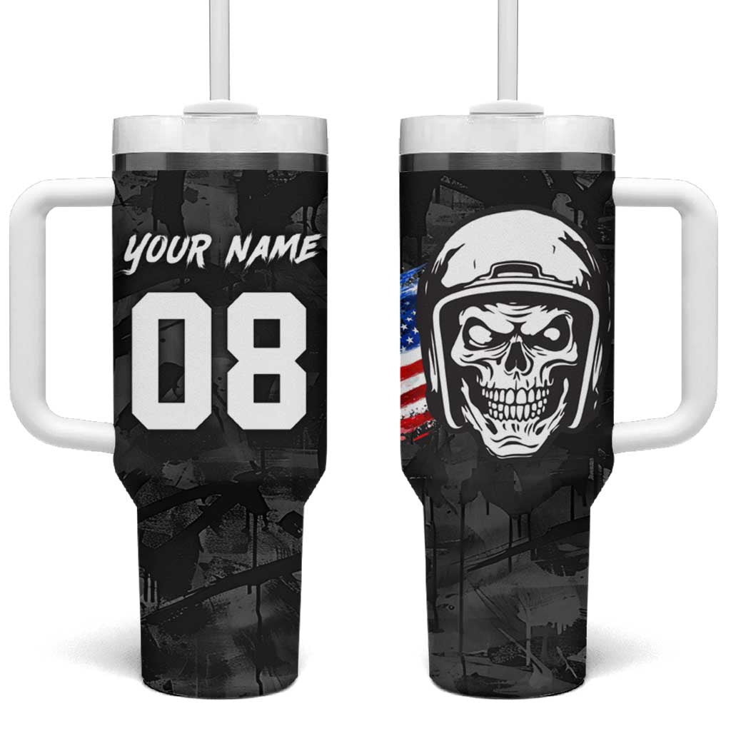 Custom American Flag Skull Motocross Tumbler With Handle - Wonder Print Shop