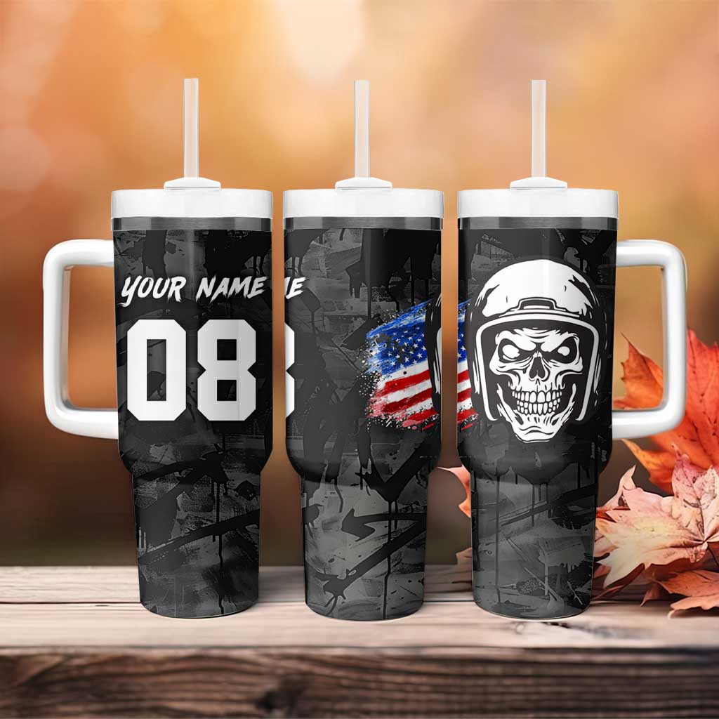 Custom American Flag Skull Motocross Tumbler With Handle - Wonder Print Shop